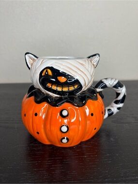 NEW Johanna Parker Halloween Pumpkin Mummy Cat Mug